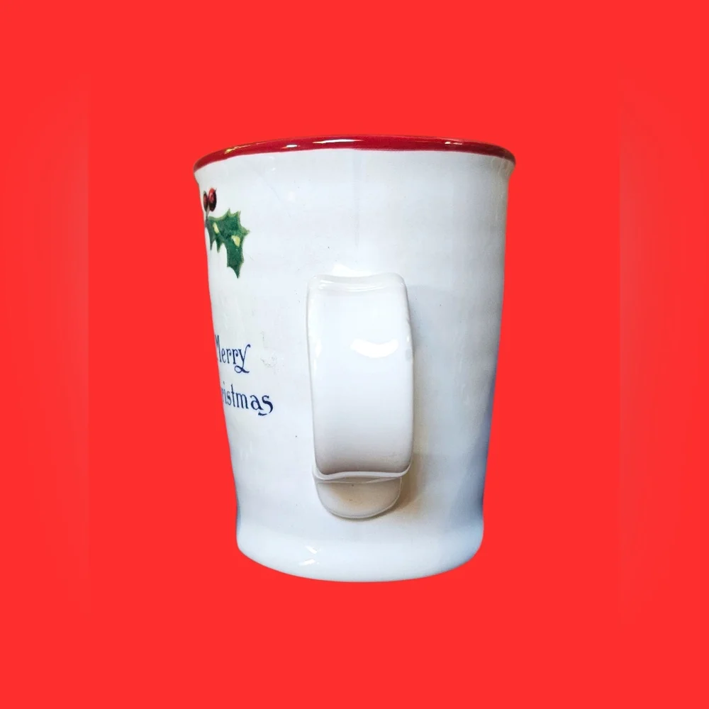 Williams Sonoma A Merry Christmas Holly Mug Vintage Christmas Postcard